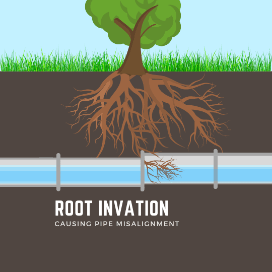 Root Invasions Causing Sewer Pipe Misalignment